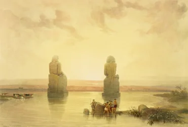 Memnonkolosserna i Thebe under översvämningen, ur Egypten och Nubien, vol. 1